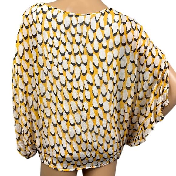 Diane Von Furstenberg Silk Blouse Black Yellow Abstract Print SZ P Quiet Luxury - Picture 3 of 9